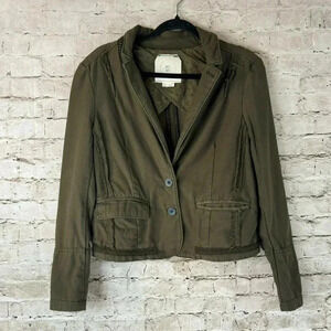 Anthropologie Hei Hei Delanie Blazer Size 8 Olive Green Black Gingham Lace Trim